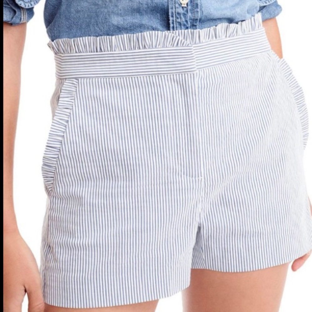 J. Crew Womens Size 4 Seersucker Shorts  Striped Ruffled High Waisted pinstripe